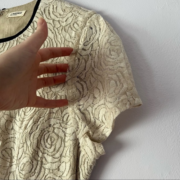L'AGENCE Neutral Lace Rose Patterned Linen Blend Dress 8 - Picture 8 of 16